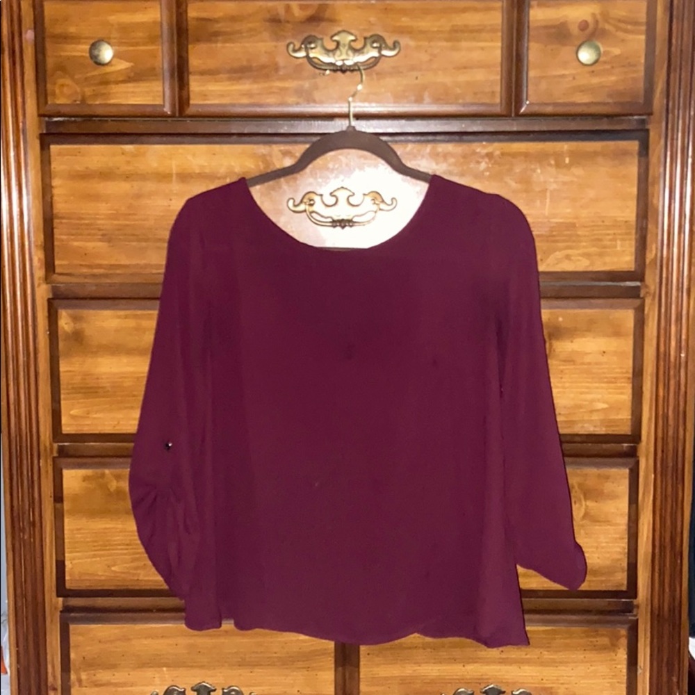 Forever 21 Maroon Flowy Open-Back Blouse
